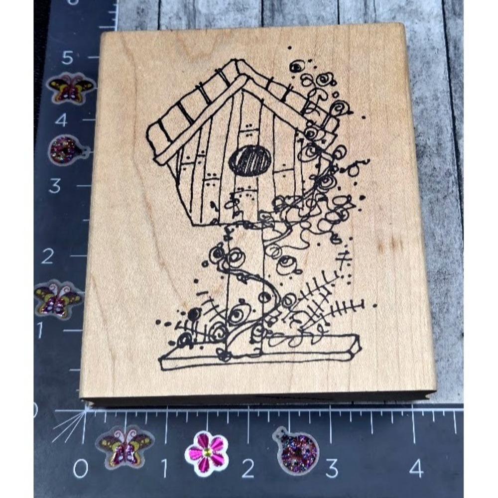 Imaginations Birdhouse Ivy Leaf Sketch Rubber Stamp Wood #C28